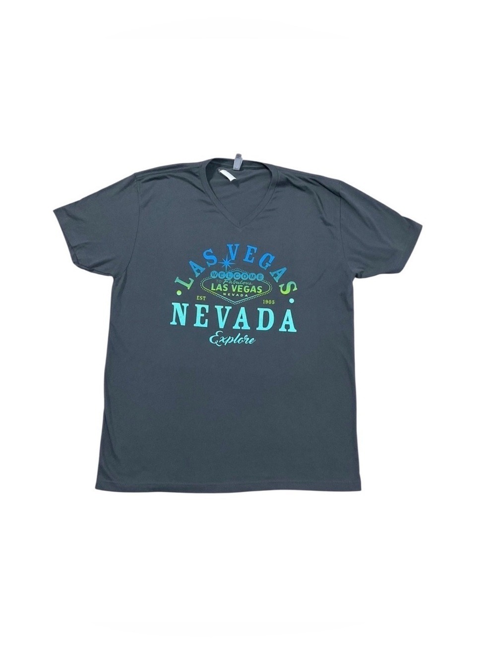 Las Vegas Nevada Explore Graphic Tee  Gray V-Neck Next Level NWT